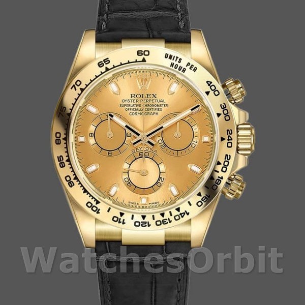 Replique Hommes Rolex Cosmograph Daytona 40mm Men's-116518-Champagne Dial-Yellow Gold Bezel Champagne