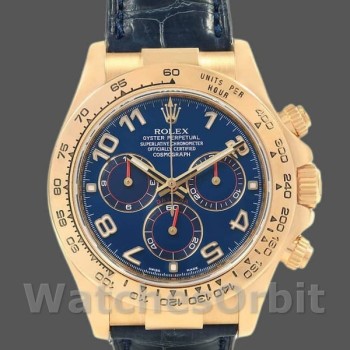 Replique Hommes Rolex Cosmograph Daytona 40mm Hommes-116518-Bracelet cuir-Cadran bleu Bleu