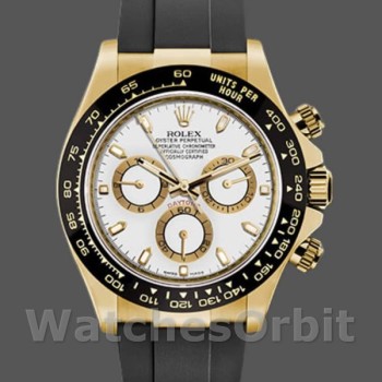 Replique Hommes Rolex Cosmograph Daytona 40mm Hommes-116518LN-Cadran blanc-Bracelet caoutchouc noir Blanc