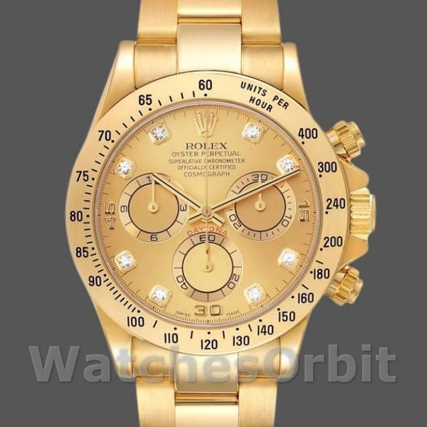 Replique Hommes Rolex Cosmograph Daytona 40mm Hommes-116528-Champagne Cadran Diamant Champagne