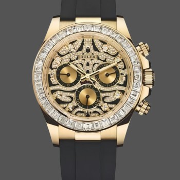 Replique Hommes Rolex Cosmograph Daytona 40mm Hommes-116588-Or jaune-Bracelet caoutchouc noir Diamant