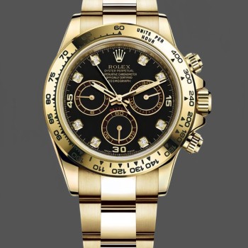 Replique Hommes Rolex Daytona-116508, 40mm, or jaune, cadran diamant noir, Hommes Black