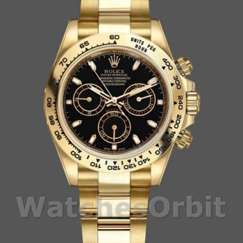 Replique Hommes Rolex Daytona-116508, 40mm, or jaune, cadran index noir, Hommes Black