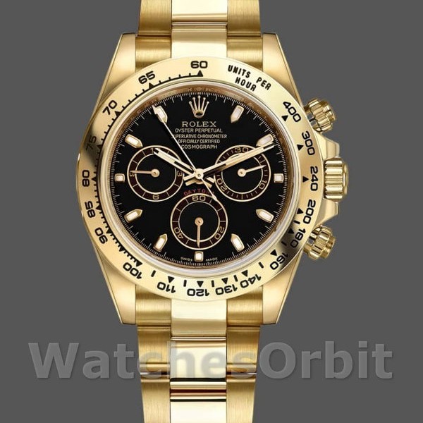 Replique Hommes Rolex Daytona-116508, 40mm, or jaune, cadran index noir, Hommes Black