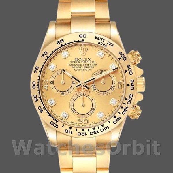 Replique Hommes Rolex Daytona-116508, 40mm, or jaune, cadran diamant champagne, Hommes Champagne