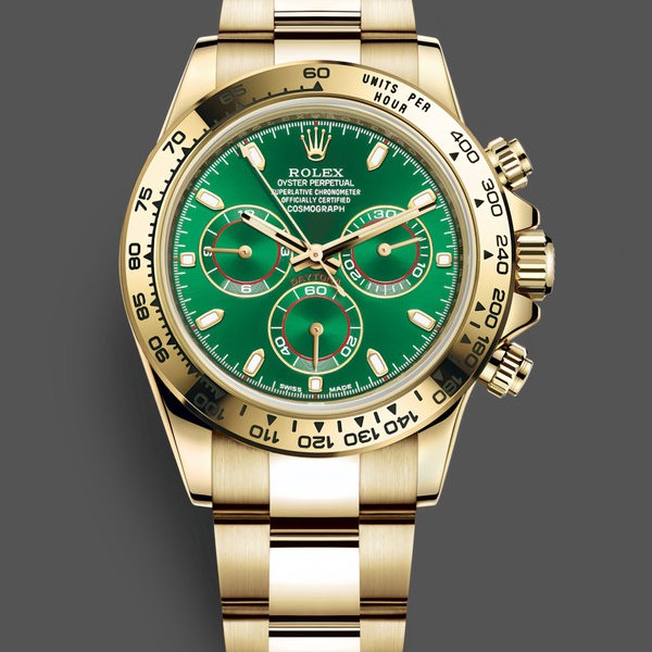Replique Hommes Rolex Daytona-116508, 40mm, or jaune, cadran indexé vert, Hommes Vert