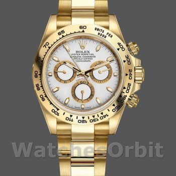 Replique Hommes Rolex Daytona-116508, 40mm, or jaune, cadran index blanc, Hommes Blanc