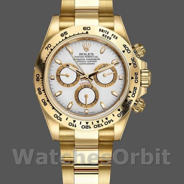 Replique Hommes Rolex Daytona-116508, 40mm, or jaune, cadran index blanc, Hommes Blanc