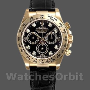 Replique Hommes Rolex Daytona 40mm Hommes-116518-Cadran diamant noir-bracelet cuir noir Noir<br />
