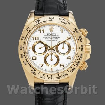 Replique Hommes Rolex Daytona 40mm Hommes-116518-Black Leather Strap-White Dial White White