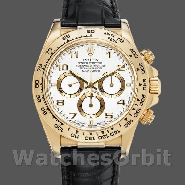 Replique Hommes Rolex Daytona 40mm Hommes-116518-Black Leather Strap-White Dial White White