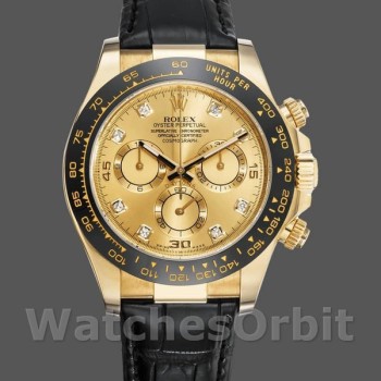 Replique Hommes Rolex Daytona 40mm Hommes-116518-Bracelet cuir-Diamant Cadran Champagne Champagne