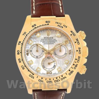 Replique Hommes Rolex Daytona 40mm Men's-116518-MOP Diamond Dial-Brown Leather Strap MOP Diamond