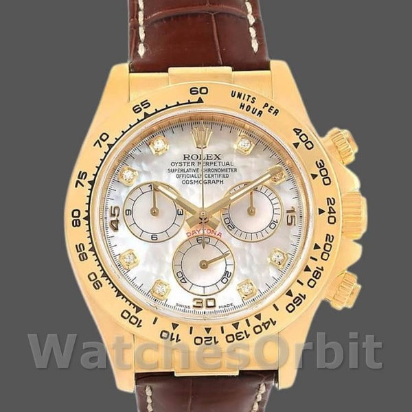 Replique Hommes Rolex Daytona 40mm Men's-116518-MOP Diamond Dial-Brown Leather Strap MOP Diamond