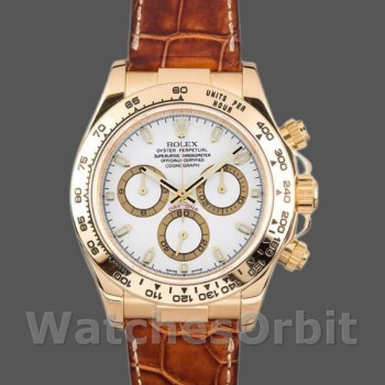 Replique Hommes Rolex Daytona 40mm Hommes-116518-Yellow Gold-Automatic-White Dial Blanc