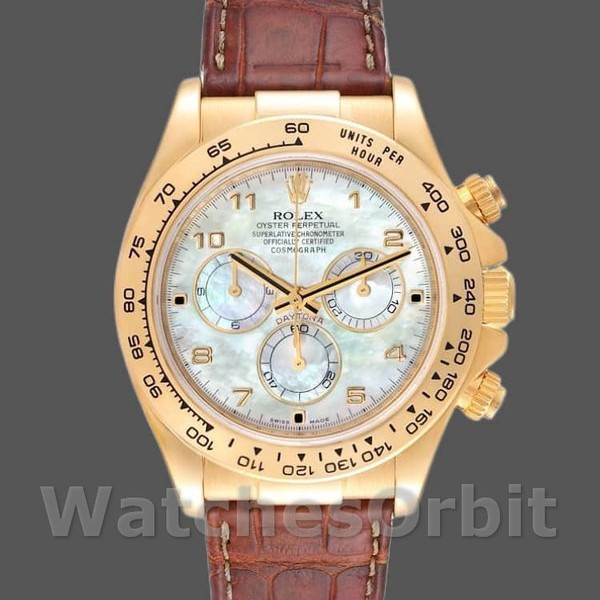 Replique Hommes Rolex Daytona 40mm Hommes-116518-Or jaune-MOP Cadran-Bracelet marron MOP
