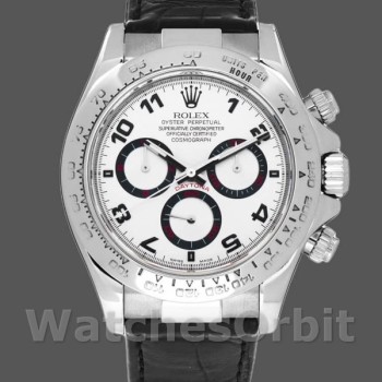 Replique Hommes Rolex Daytona 40mm Men's-116519-Black Alligator Leather Strap-White Dial White White