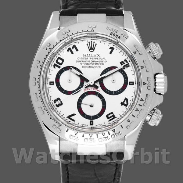 Replique Hommes Rolex Daytona 40mm Men's-116519-Black Alligator Leather Strap-White Dial White White