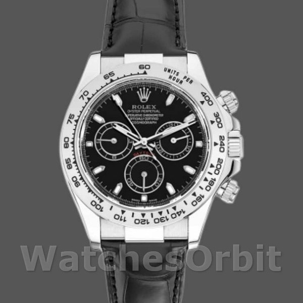 Replique Hommes Rolex Daytona 40mm Hommes-116519-Bracelet cuir noir-cadran noir Noir<br />