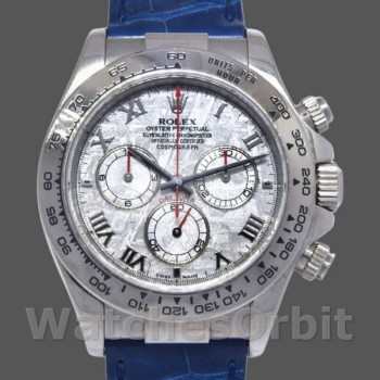 Replique Hommes Rolex Daytona 40mm Hommes-116519-Bracelet cuir bleu-Cadran météorite Météorite