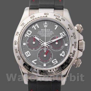 Replique Hommes Rolex Daytona 40mm Hommes-116519-Cadran gris-Bracelet caoutchouc noir Gris