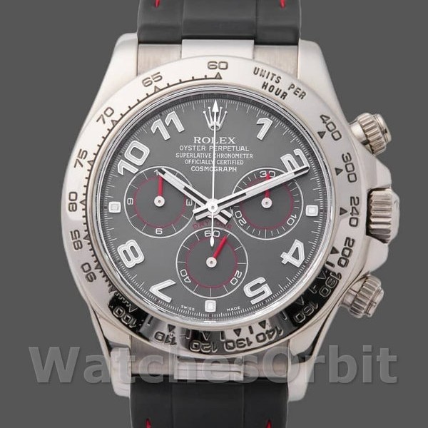 Replique Hommes Rolex Daytona 40mm Hommes-116519-Cadran gris-Bracelet caoutchouc noir Gris