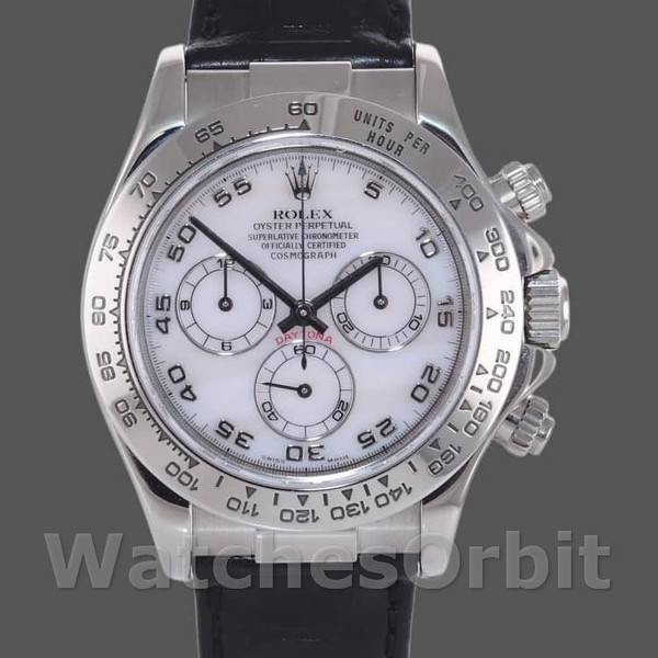 Replique Hommes Rolex Daytona 40mm Hommes-116519-Mother of Pearl-Arabic Dial White