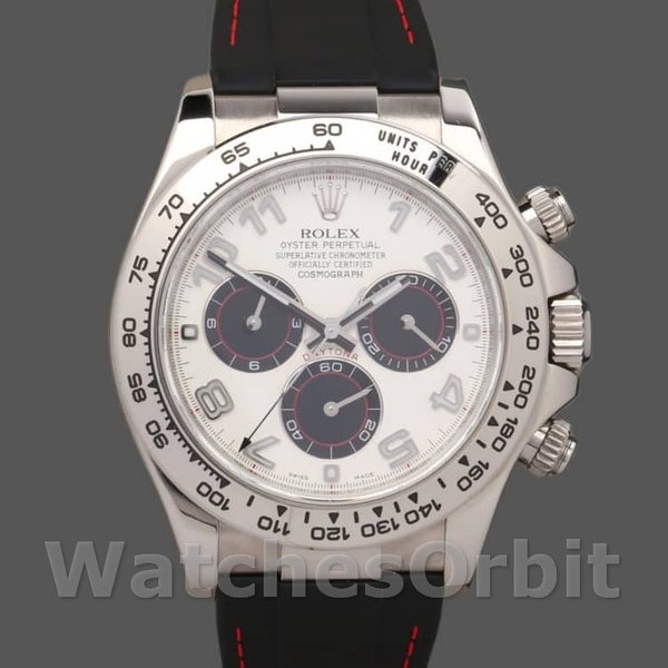 Replique Hommes Rolex Daytona 40mm Hommes-116519-Panda Dial-Black Rubber Strap White