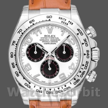 Replique Hommes Rolex Daytona 40mm Men's-116519-Panda Dial-Brown Leather Strap White