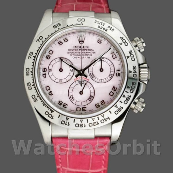 Replique Hommes Rolex Daytona 40mm Hommes-116519-Rose MOP-Arabic-Pink Strap Pink MOP<br />