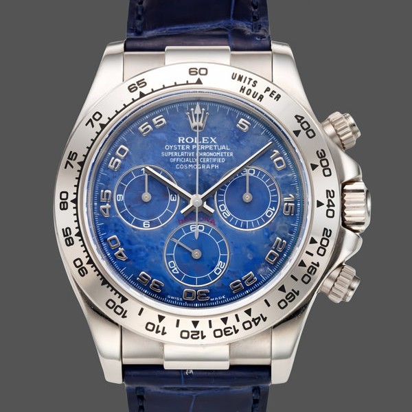 Replique Hommes Rolex Daytona 40mm Hommes-116519-Sodalite Arabic Dial-Blue Alligator Leather Sodalite Arabic Dial