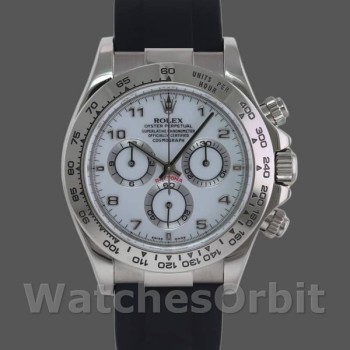 Replique Hommes Rolex Daytona 40mm Hommes-116519-White Arabic Dial-Black Rubber Strap White