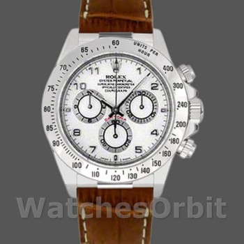 Replique Hommes Rolex Daytona 40mm Men's-116519-White Arabic Dial-Brown Leather Strap White