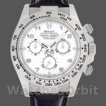 Replique Hommes Rolex Daytona 40mm Men's-116519-White Dial-Black Leather Strap White