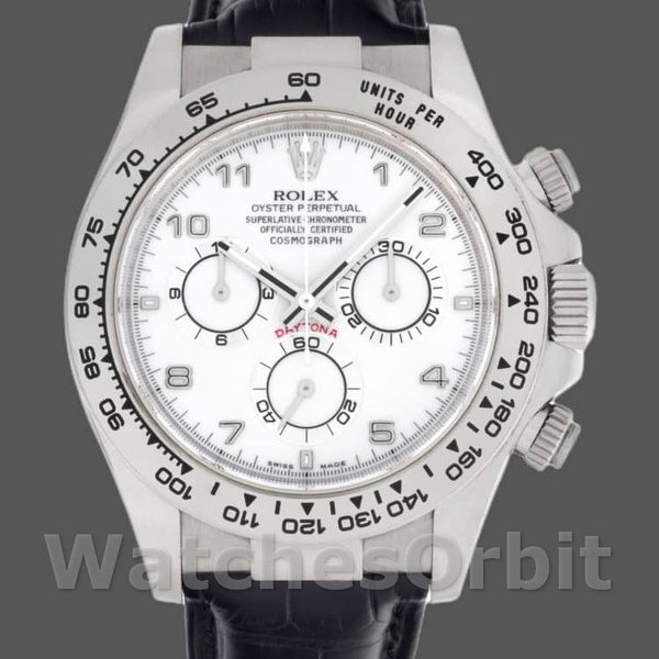 Replique Hommes Rolex Daytona 40mm Men's-116519-White Dial-Black Leather Strap White
