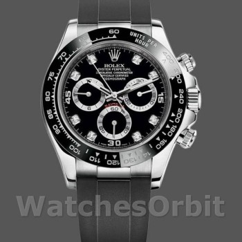 Replique Hommes Rolex Daytona 40mm Hommes-116519-White Gold-Automatic-Black Dial-Diamonds Black Diamonds