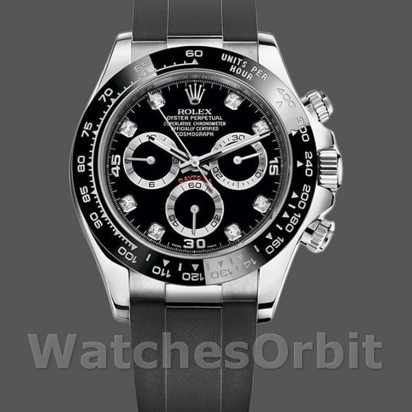 Replique Hommes Rolex Daytona 40mm Hommes-116519-White Gold-Automatic-Black Dial-Diamonds Black Diamonds