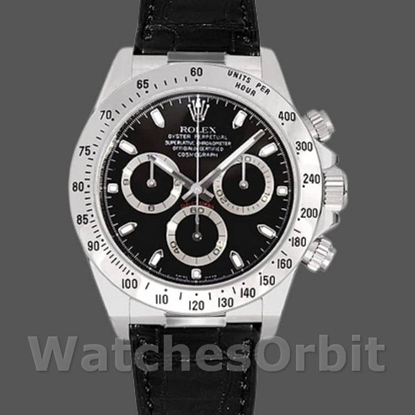 Replique Hommes Rolex Daytona 40mm Hommes-116519-White Gold-Black Dial Black<br />