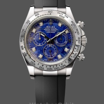 Replique Hommes Rolex Daytona 116519 Or blanc avec disque en grenat bleu et repères en diamant Cadran bleu