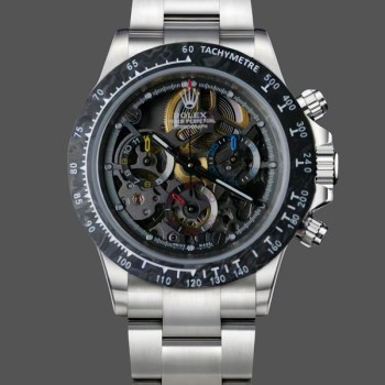 Replique Hommes - Rolex Daytona-116520 ADG, cadran squelette, bracelet et boîte acier, noir squelette