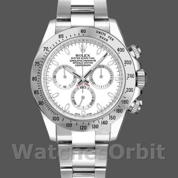 Replique Hommes Rolex Daytona-116520, 40mm, boîte en acier inoxydable, cadran blanc, Hommes Blanc