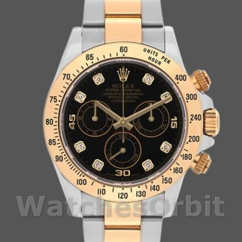 Replique Hommes Rolex Daytona 40mm Hommes-116523-Stainless Steel-Black Diamond Dial Black