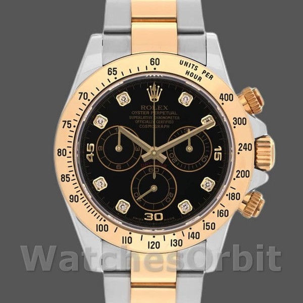 Replique Hommes Rolex Daytona 40mm Hommes-116523-Stainless Steel-Black Diamond Dial Black