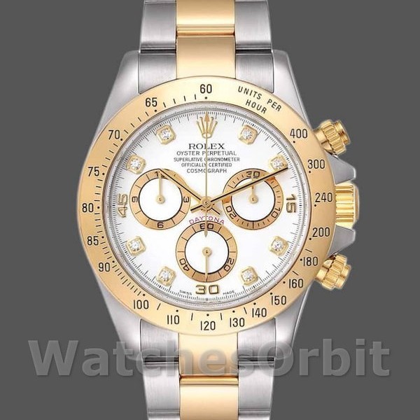 Replique Hommes Rolex Daytona 40mm Hommes-116523-White-Diamond Dial White