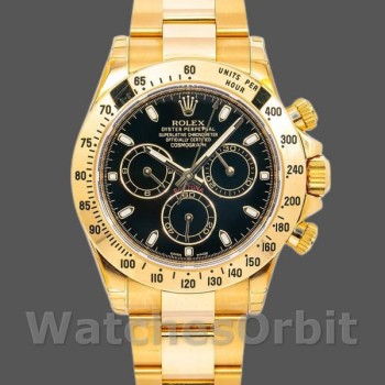 Replique Hommes Rolex Daytona 40mm Hommes-116528-Cadran noir-Or jaune Noir