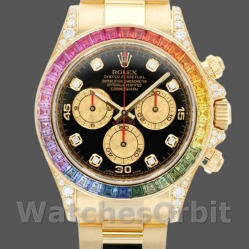 Replique Hommes Rolex Daytona 40mm Hommes-116528-Rainbow Bezel-Black Diamond Dial Black