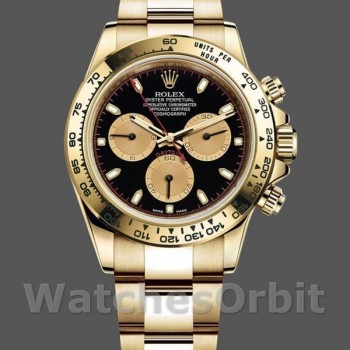 Replique Hommes Rolex Daytona 40mm Hommes-116528-Yellow Gold-Black Paul Newman Dial Black