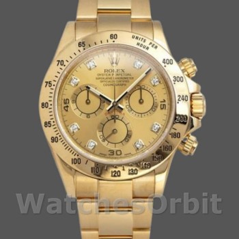 Replique Hommes Rolex Daytona 40mm Hommes-116528-Or jaune-Champagne Cadran diamant Champagne