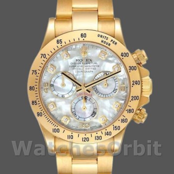 Replique Hommes Rolex Daytona 40mm Hommes-116528-Yellow Gold-MOP-Diamond Dial MOP