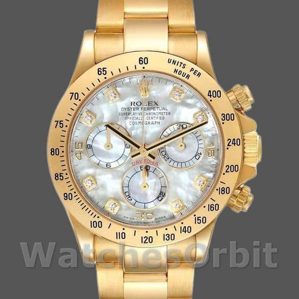 Replique Hommes Rolex Daytona 40mm Hommes-116528-Yellow Gold-MOP-Diamond Dial MOP